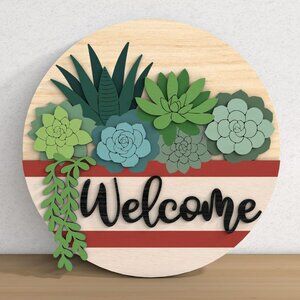 Wooden Hanging Sign "Welcome" Decorating Succulent Plants - Beautiful, Elegant